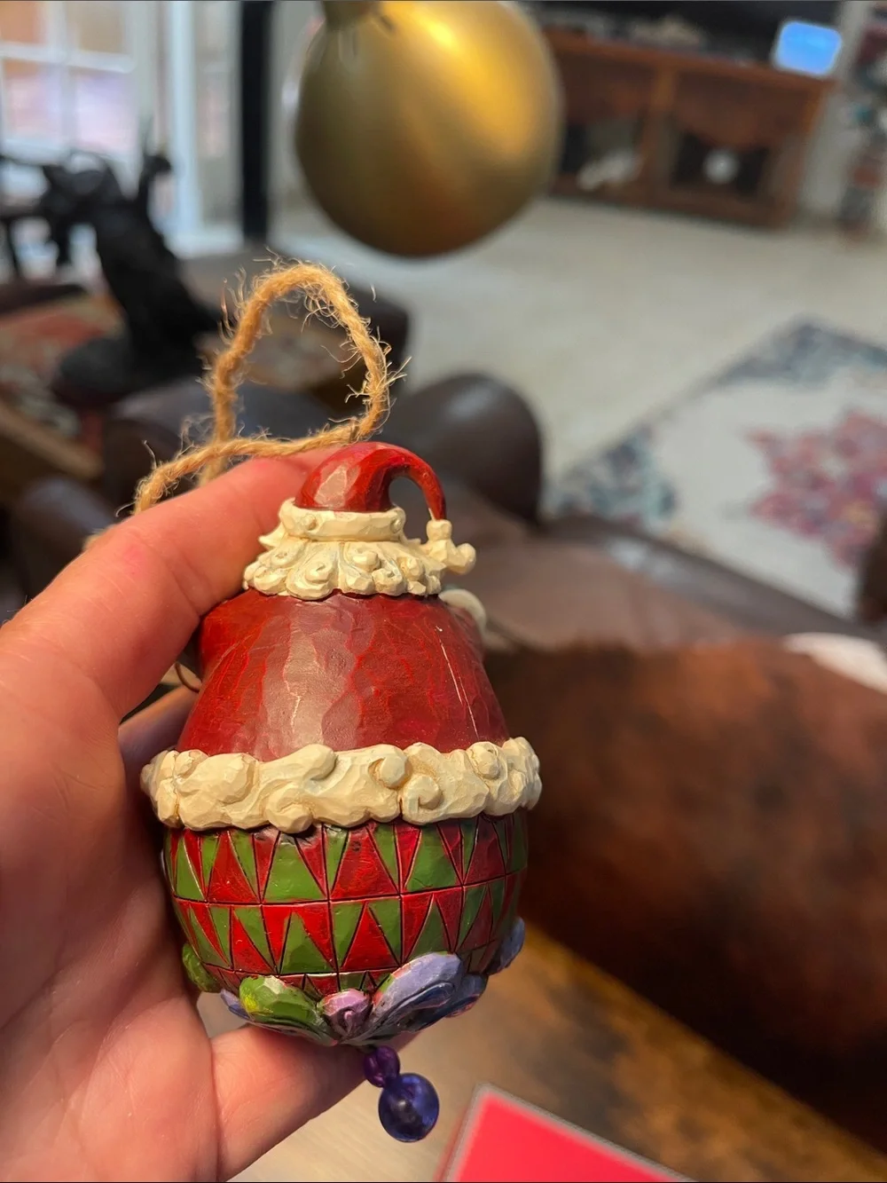 Jim Shore Multicolor Santa Ornament with Red Hood and Green Accents